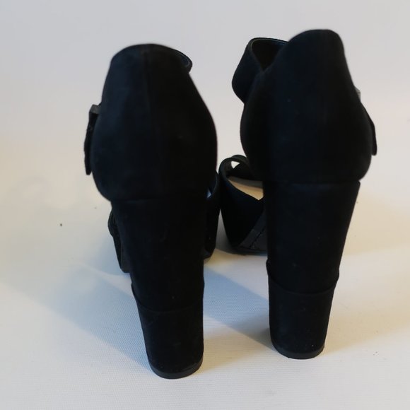 Womens Alice + Olivia Black Suede Peep Toe Platform Block Heels 38 US/8 * - Picture 7 of 11